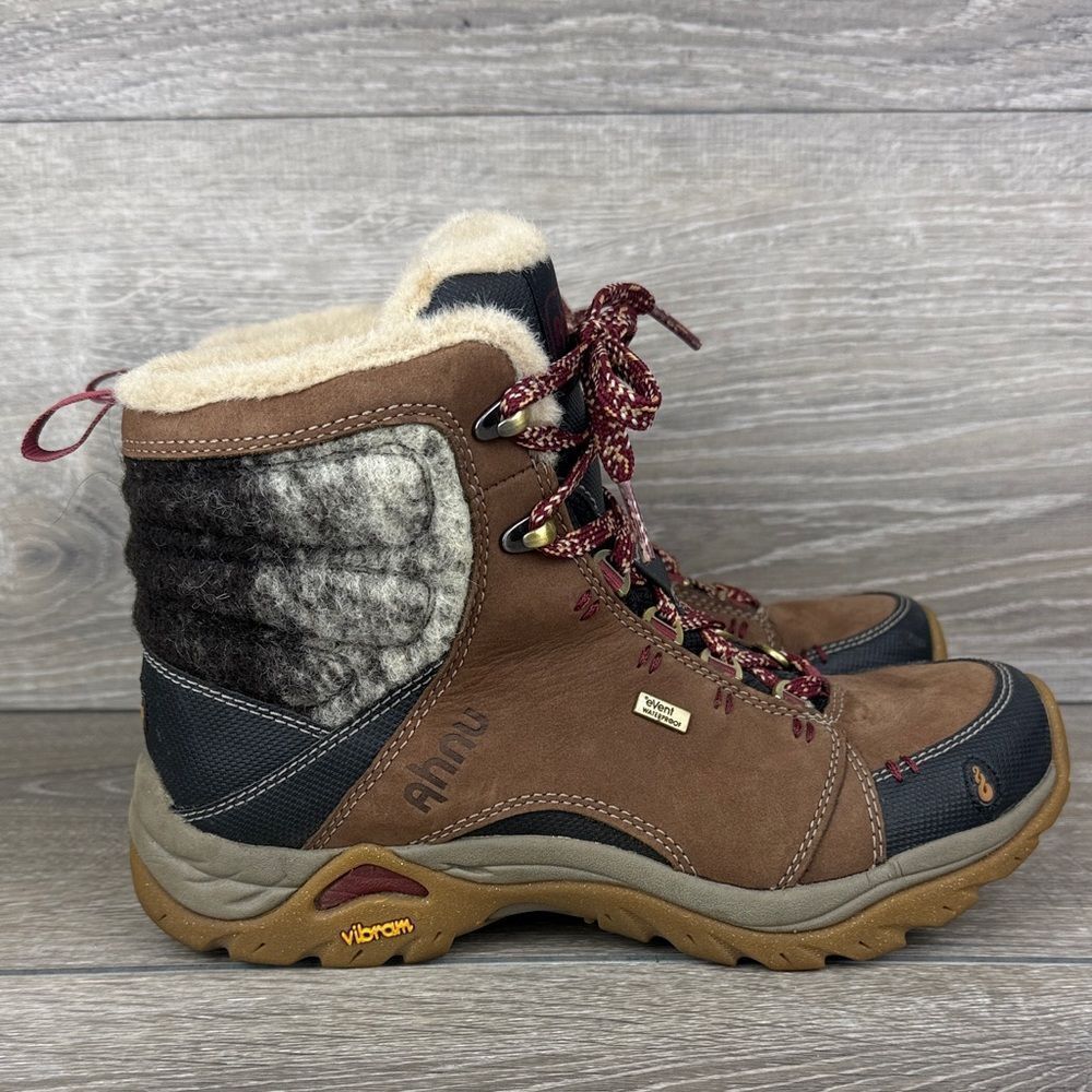 Ahnu Brown and Cream Lace-Up Waterproof Hiking Boots